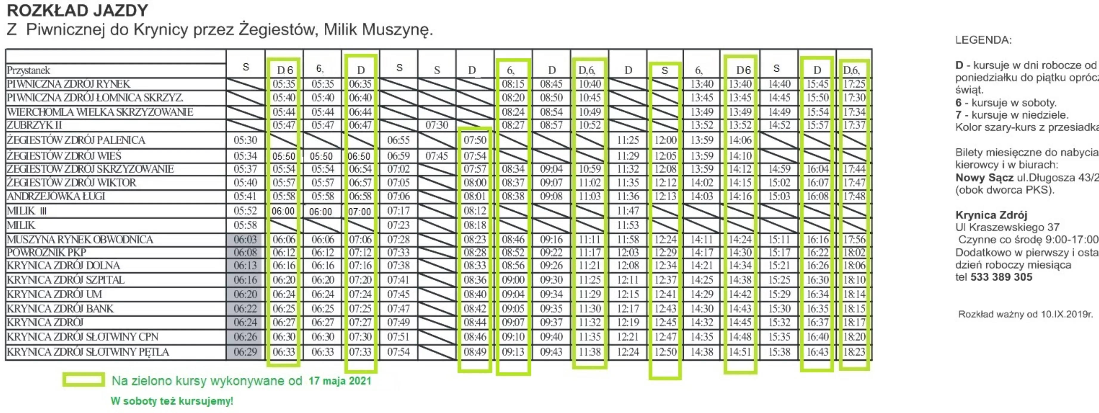 Piwniczna - Krynica - rozkład jazdy autobusów