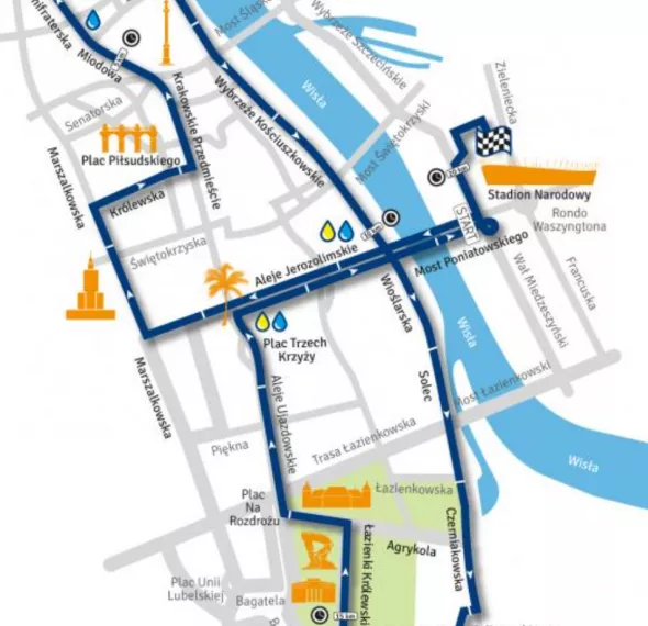 Fragment planowanej trasy 10. PZU Półmaratonu Warszawskeigo
