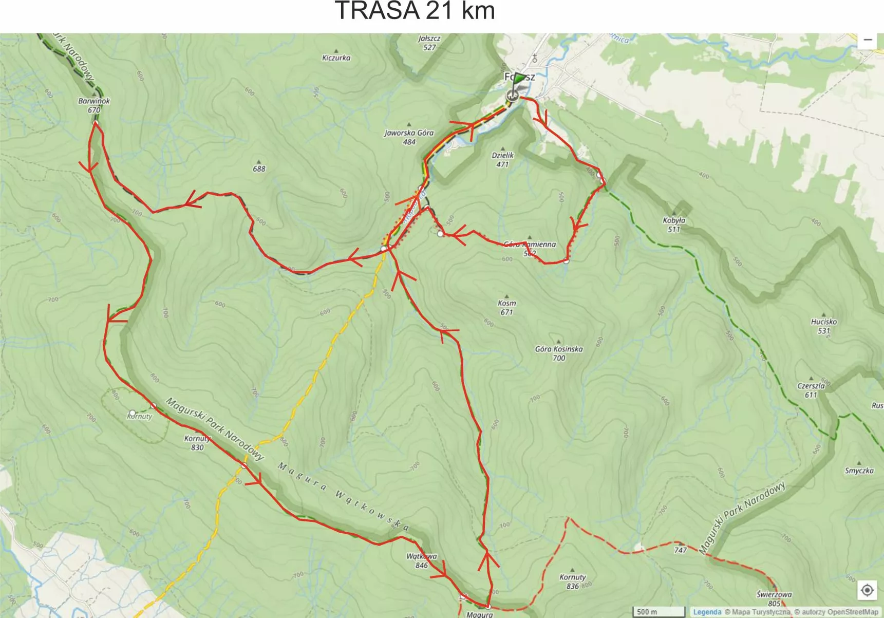 Trasa Biegu Bieskidnika 13 marca 2022 roku